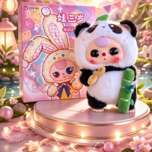 Cute Panda Plush Toy with Green Bamboo